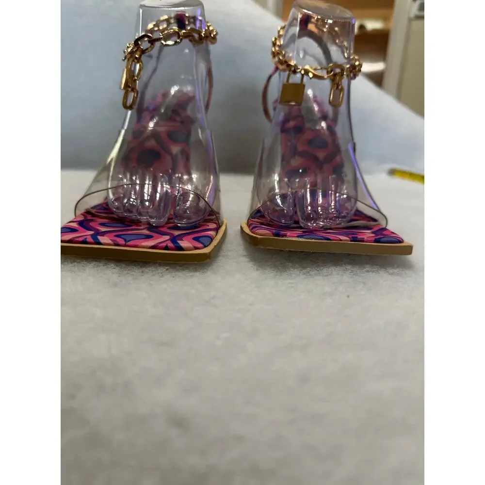 Cape Robbin stiletto sandals  florals size 10 padlock charm ankle chain strap